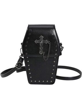 🎃Goth Black Cross Purse Coffin Halloween Clutch Shoulder Small Crossbody Bag